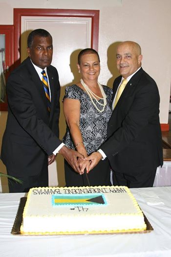 Photo: foreign minister fred mitchell with consul general ricardo treco and mrs treco at the 41st anniversary service in Miami yesterday