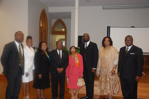 Photo: GUEST PREACHER: Rev. Don Darius Butler, a Bahamian who is currently Pastor of Tabernacle Community Baptist Church in Milwaukee, Wisconsin, was the guest preacher at the Bahamas Independence Anniversary Church Service held at the African Methodist Episcopal Church (AME), 1518 M Street, N.W., Washington, D.C., on Sunday, July13. He flew to Washington, D.C., especially for the occasion. Pictured following the service from left to right are: Mr. Mikhail Bullard, Third Secretary, Vice Counsul, Bahamas Embassy; Miss Krissy Hanna, Second Secretary/Vice Consul, Bahamas Embassy; Mrs. Paulette Zonicle, Bahamas Consul General to Washington, D.C.; His Excellency Dr. Eugene Newry, Bahamas Ambassador to the United States; Mrs. Francois Torchon Newry; Rev. William H. Lamar IV, Pastor of the African Methodist Episcopal Church; Miss Faith Maycock, Third Secretary/Vice Consul, Bahamas Embassy Consular Annex; and Rev. Don Darius Butler.