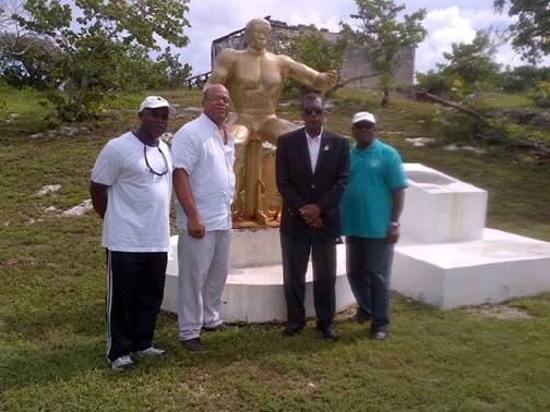 Photo: Fred Mitchell MP Fox Hill with Anthony Moss MP Exuma at the Pompey Memorial in Steventon, Exuma today National Heroes Day. Pompey was an African slave who led a revolt in Exuma in 1829. With the PMs are Deputy Chief Councilor Leonard Dames and Commodore of the National Regatta Committee Danny Strachan