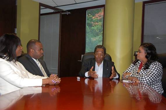 Photo: ATLANTA, Georgia -- His Excellency Dr. Eugene Newry, Bahamas Ambassador-Designate to the United States, is pictured speaking to staff members of the Bahamas Consulate General in Atlanta during an official visit to the Consulate last Thursday, October 17, along with the Hon. Paulette Zonicle, Bahamas Consul General to Washington, D.C.  In his remarks, Dr. Newry expressed the importance of working together as a team on behalf of The Bahamas. Similar sentiments were expressed by Consul General Zonicle in her remarks. Pictured from left are: Deputy Consul General to Atlanta Monique D. Vanderpool, Consul General to Atlanta Randy Rolle, Dr. Newry and Consul General Zonicle.