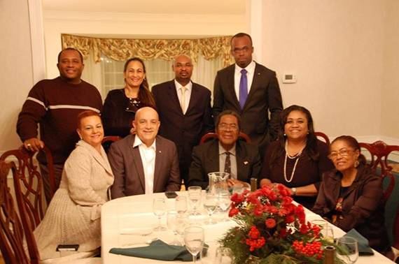 Photo: WASHINGTON, D.C. -- His Excellency Dr. Eugene Newry, Bahamas Ambassador-Designate to the United States,  and his wife, Mrs. Francoise Newry, hosted a dinner for Bahamas Consuls General who participated in a weekend conclave and several other invited guests on Friday night at the Ambassador’s residence in Northwest Washington, D.C.  Seated from left are: Mrs. Jennifer “Donnie” Treco; the Hon. H. Ricardo Treco, Consul General to Miami; Dr. Newry; the Hon. Paulette Zonicle, Consul General to Washington, D.C.; and Mrs. Newry. Standing from left: Mr. Michael Adderley, Mrs. Claire Neymour, Deputy Chief of Mission Chet Neymour, and the Hon. Randy Rolle, Consul General to Atlanta.
