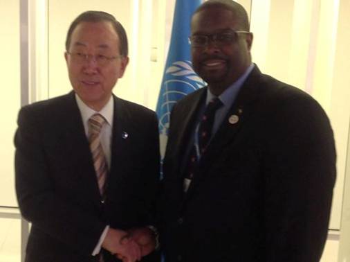Photo: Minister Dorsett with the UN Secretary General Bi Ki-Moon.
